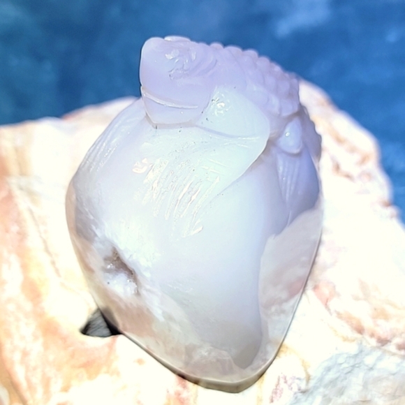Carved Iguana on Rock Agate Crystal Druzy Prehistoric Lizard Natural Gemstone - Picture 6 of 15
